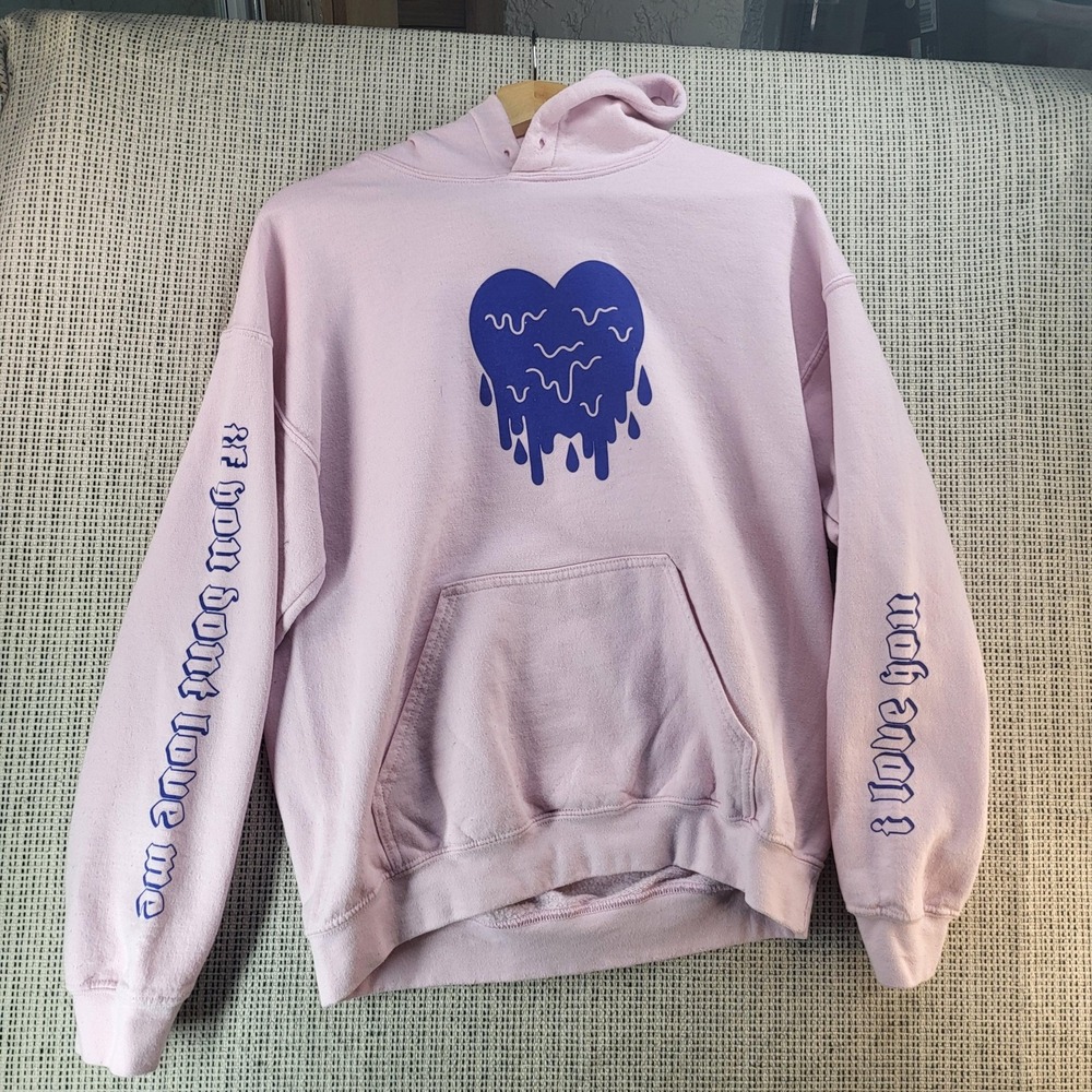 Avani Fanjoy Hoodie Mens Medium Pink Dripping‎ Heart Graphic Pullover I Love You